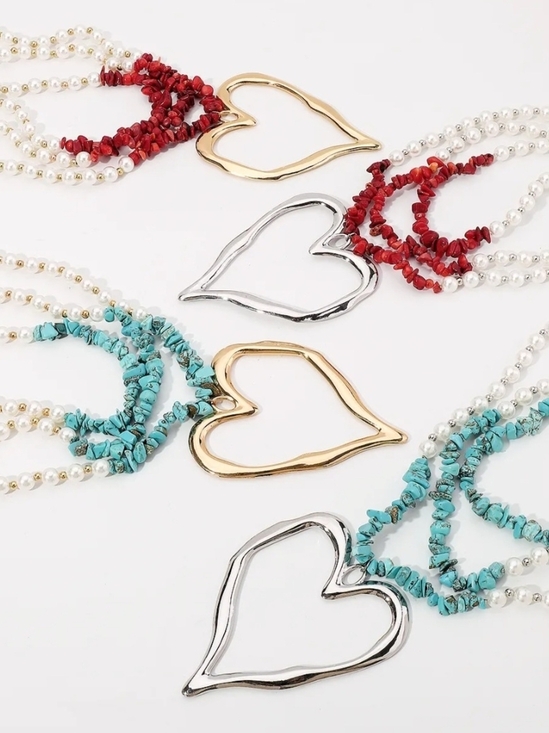 Fashion Jewelry Jewelry - Heart Pendant Necklace with Your Choice Gold or Silver Heart Blue, Red, Or Other